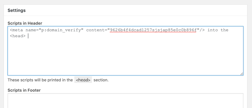 Screenshot of step in how to claim your website on pinterest.