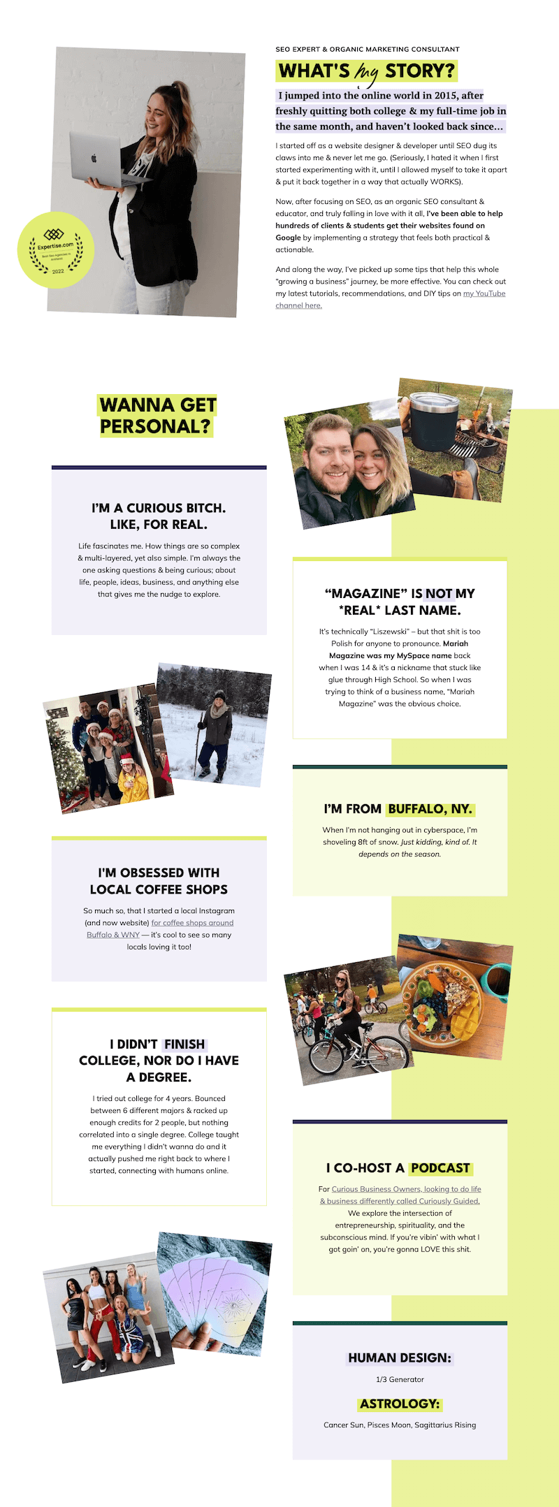 Mariah Magazine website about page designed and developed by The Launch It Co.