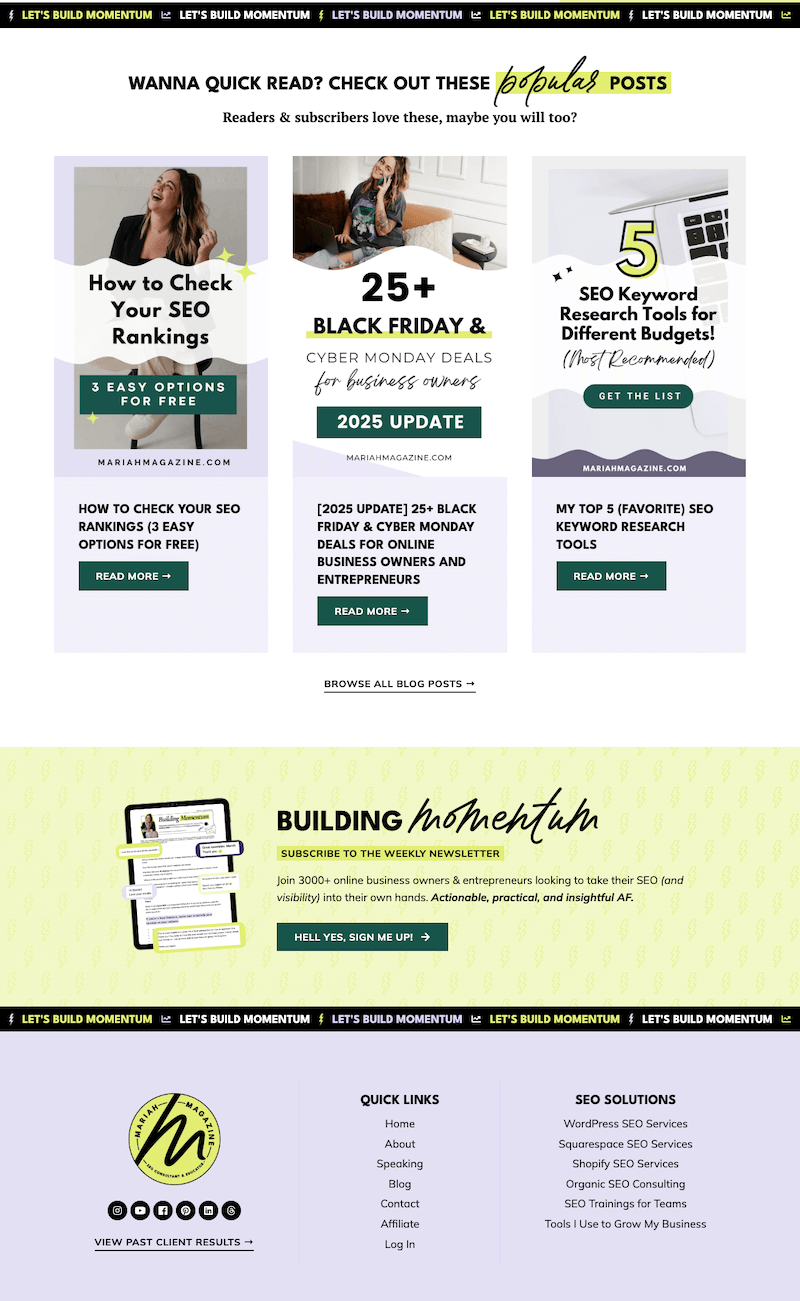 Mariah Magazine website about page designed and developed by The Launch It Co.