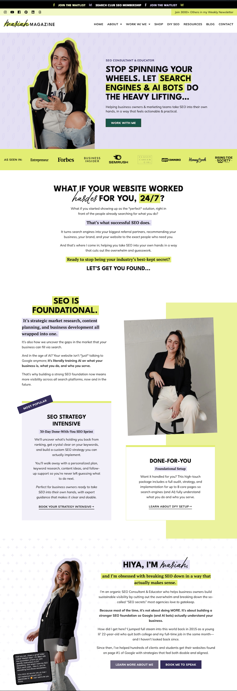 Mariah Magazine website home page designed and developed by The Launch It Co.