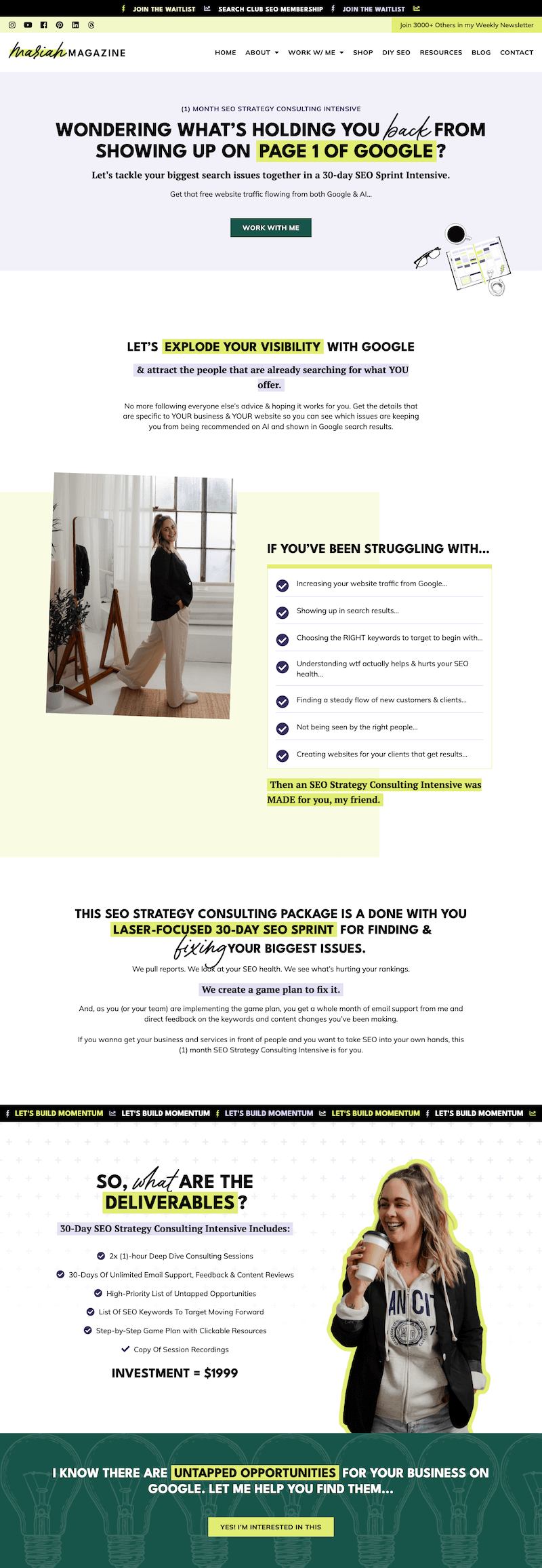 Mariah Magazine website SEO page designed and developed by The Launch It Co.