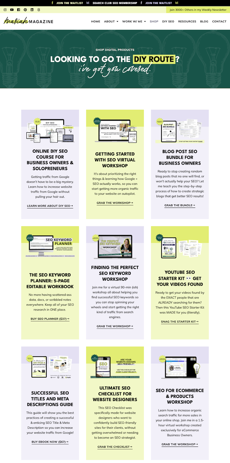 Mariah Magazine website shop page designed and developed by The Launch It Co.